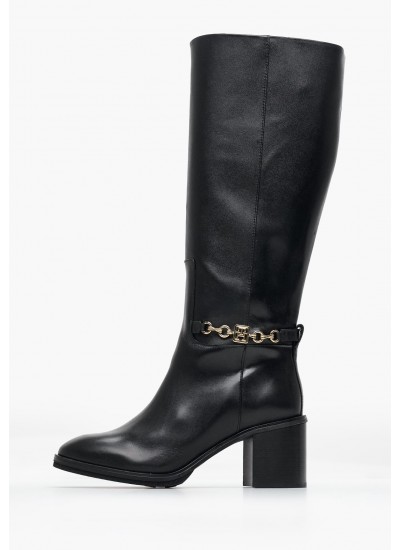 Women Boots Chain.Longboot Black Leather Tommy Hilfiger