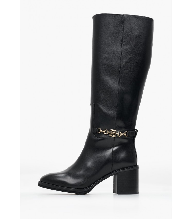 Women Boots Chain.Longboot Black Leather Tommy Hilfiger