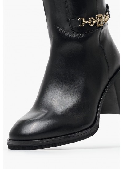 Women Boots Chain.Longboot Black Leather Tommy Hilfiger