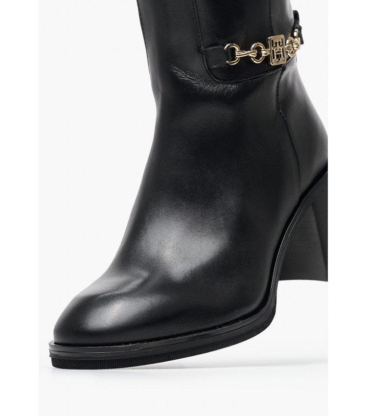 Women Boots Chain.Longboot Black Leather Tommy Hilfiger