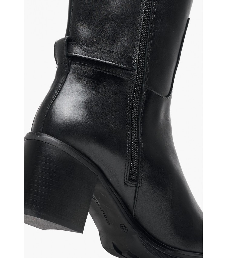 Women Boots Chain.Longboot Black Leather Tommy Hilfiger