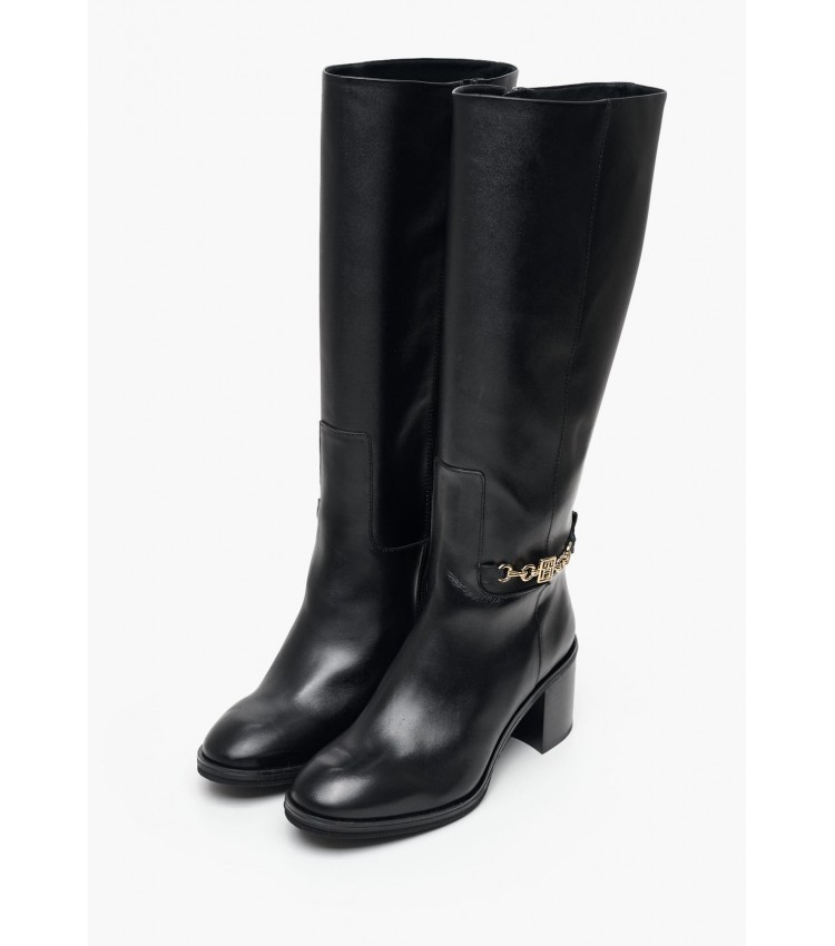 Women Boots Chain.Longboot Black Leather Tommy Hilfiger