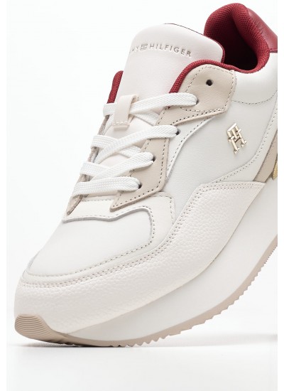 Women Casual Shoes Chic.Chunky White Leather Tommy Hilfiger