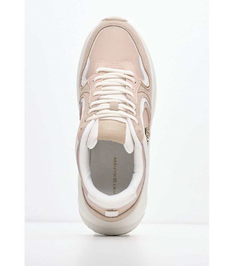 Women Casual Shoes Chunky.Fashion Beige Leather Tommy Hilfiger