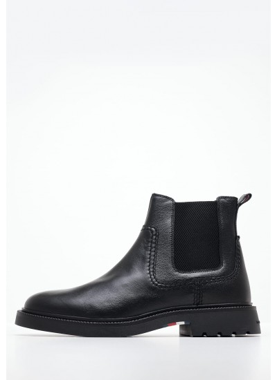 Men Boots Comfort.Chelsea Black Leather Tommy Hilfiger