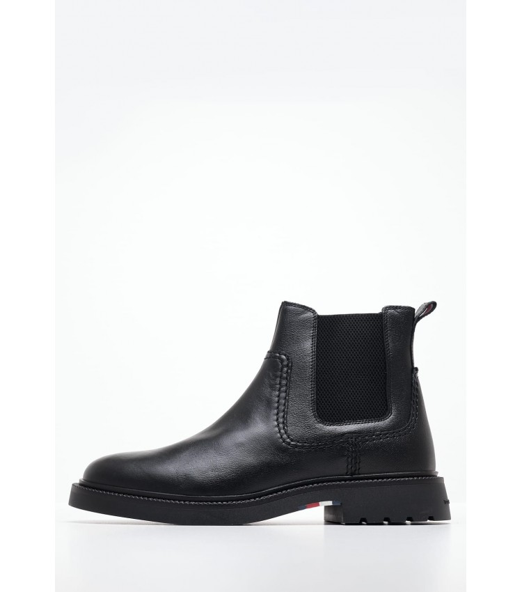 Men Boots Comfort.Chelsea Black Leather Tommy Hilfiger