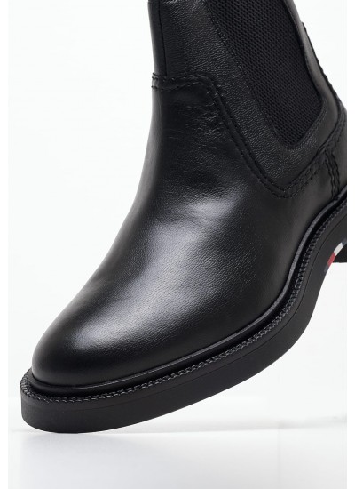 Men Boots Comfort.Chelsea Black Leather Tommy Hilfiger