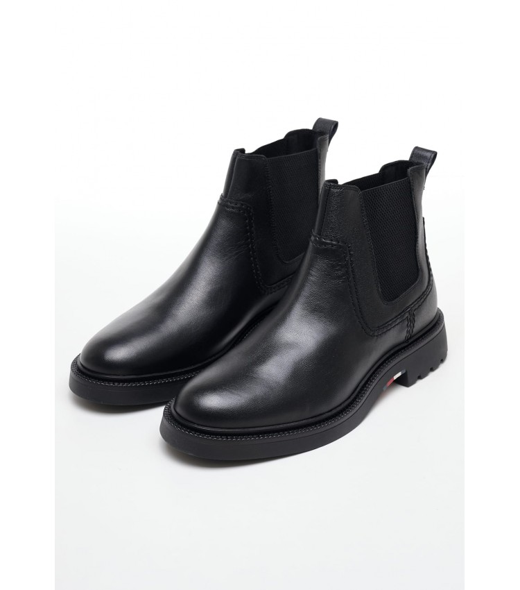 Men Boots Comfort.Chelsea Black Leather Tommy Hilfiger