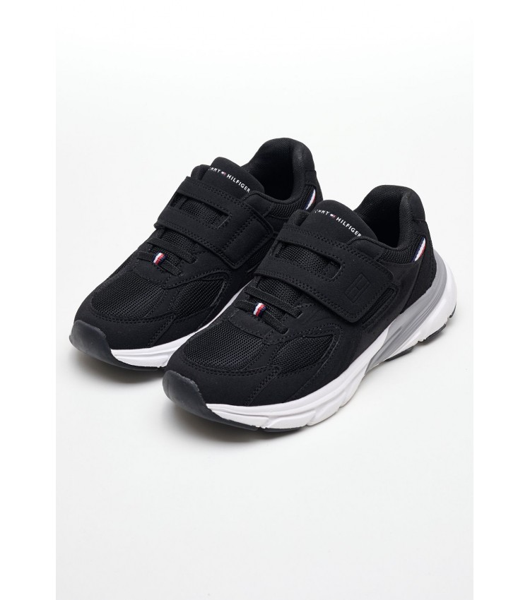 Παιδικά Παπούτσια Casual Cut.V.Sneaker Μαύρο ECOleather-Ύφασμα Tommy Hilfiger