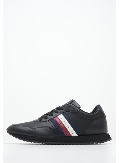 Men Casual Shoes Ess.Runner Black Leather Tommy Hilfiger