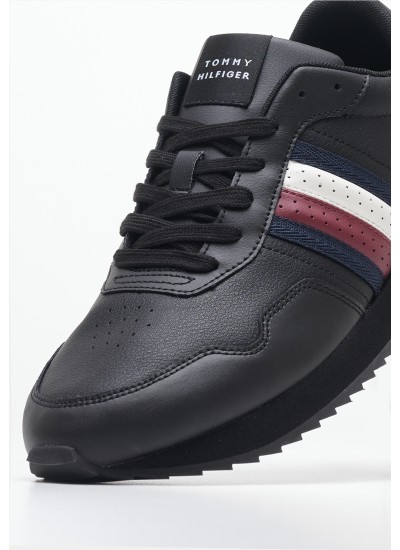 Men Casual Shoes Ess.Runner Black Leather Tommy Hilfiger