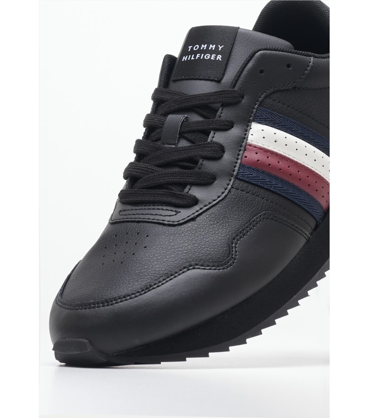 Ανδρικά Παπούτσια Casual Ess.Runner Μαύρο Δέρμα Tommy Hilfiger