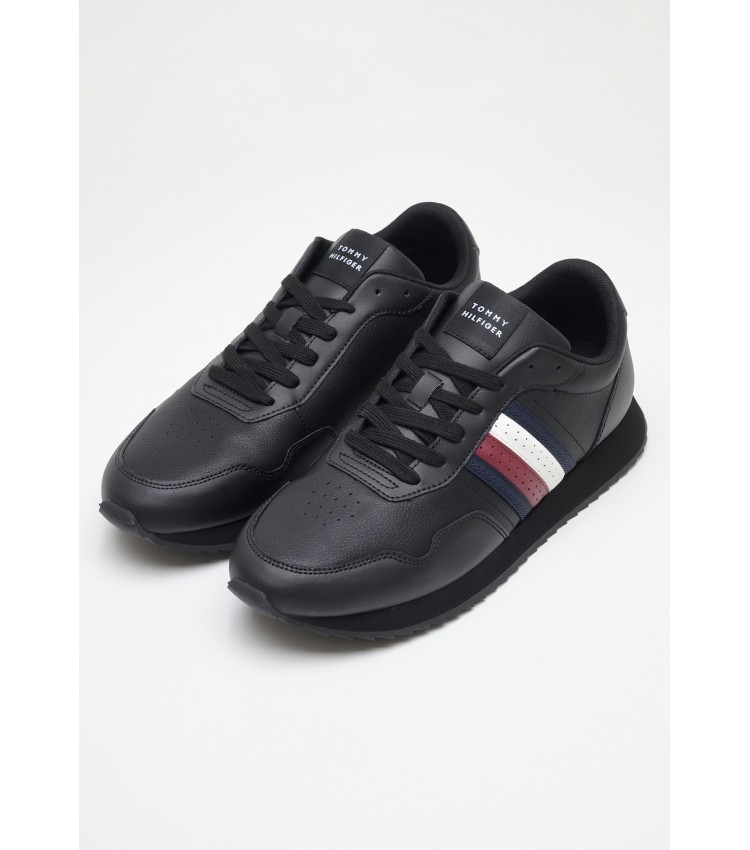 Men Casual Shoes Ess.Runner Black Leather Tommy Hilfiger