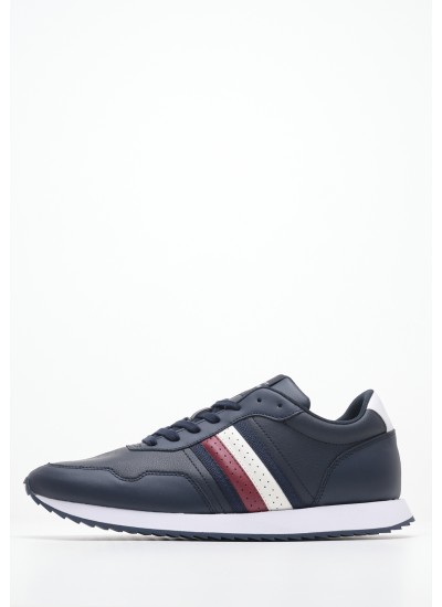 Men Casual Shoes Ess.Runner Blue Leather Tommy Hilfiger