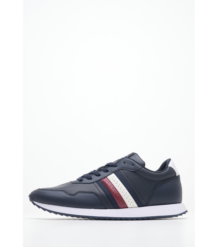 Men Casual Shoes Ess.Runner Blue Leather Tommy Hilfiger