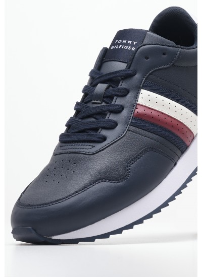 Ανδρικά Παπούτσια Casual Ess.Runner Μπλε Δέρμα Tommy Hilfiger