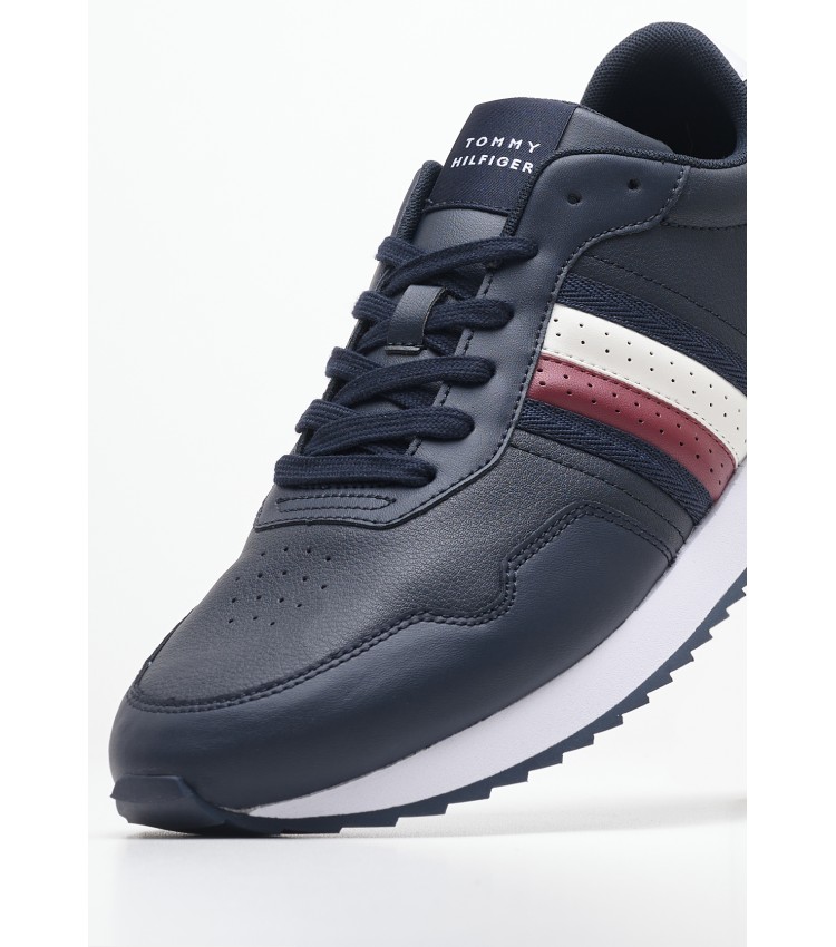 Men Casual Shoes Ess.Runner Blue Leather Tommy Hilfiger