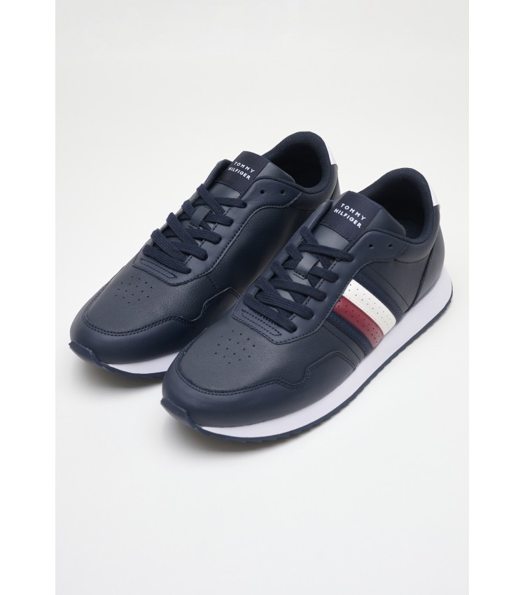 Men Casual Shoes Ess.Runner Blue Leather Tommy Hilfiger