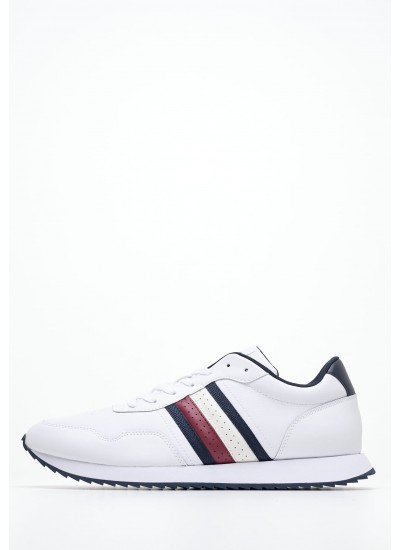 Men Casual Shoes Ess.Runner White Leather Tommy Hilfiger