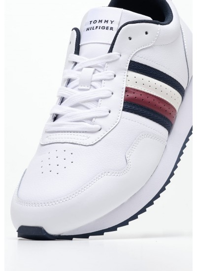 Men Casual Shoes Ess.Runner White Leather Tommy Hilfiger