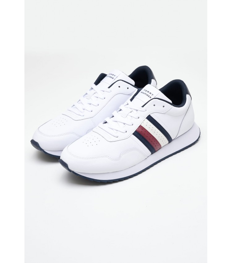 Men Casual Shoes Ess.Runner White Leather Tommy Hilfiger