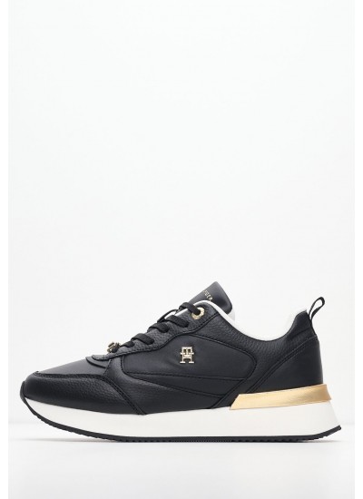 Women Casual Shoes Feminine.Runner Black Leather Tommy Hilfiger