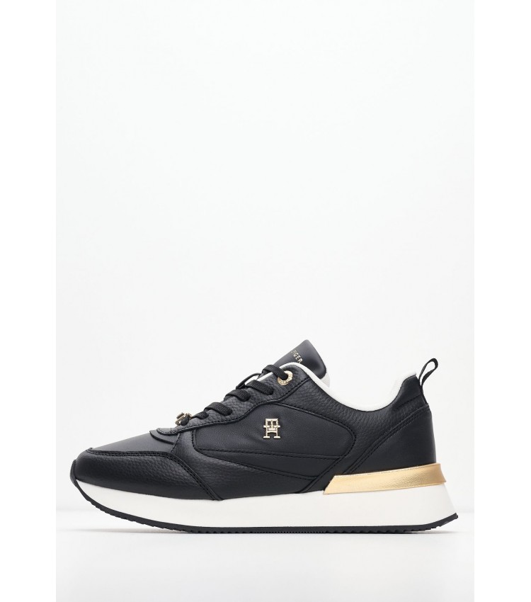 Women Casual Shoes Feminine.Runner Black Leather Tommy Hilfiger