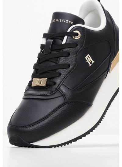 Women Casual Shoes Feminine.Runner Black Leather Tommy Hilfiger