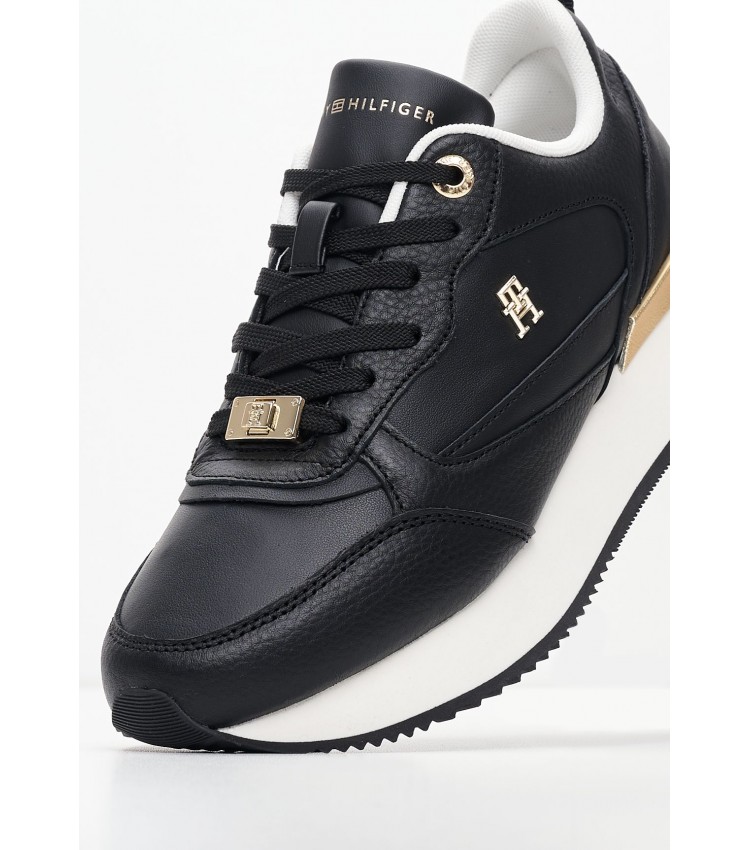 Women Casual Shoes Feminine.Runner Black Leather Tommy Hilfiger