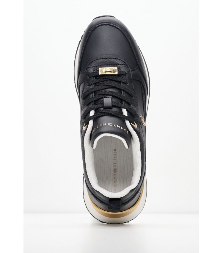 Women Casual Shoes Feminine.Runner Black Leather Tommy Hilfiger