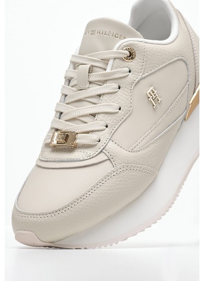 Women Casual Shoes Feminine.Runner Beige Leather Tommy Hilfiger