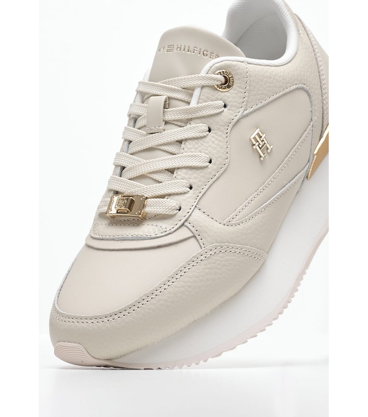 Women Casual Shoes Feminine.Runner Beige Leather Tommy Hilfiger