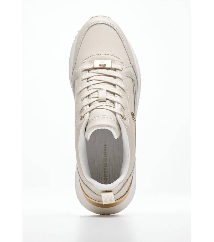 Women Casual Shoes Feminine.Runner Beige Leather Tommy Hilfiger