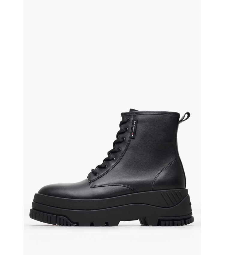 Γυναικεία Μποτάκια Flatform.Boot Μαύρο Δέρμα Tommy Hilfiger