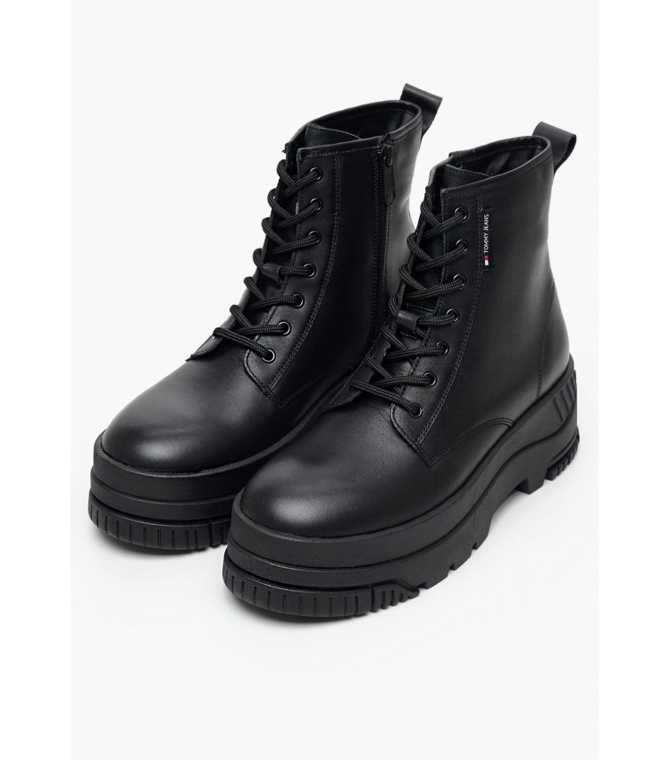 Γυναικεία Μποτάκια Flatform.Boot Μαύρο Δέρμα Tommy Hilfiger