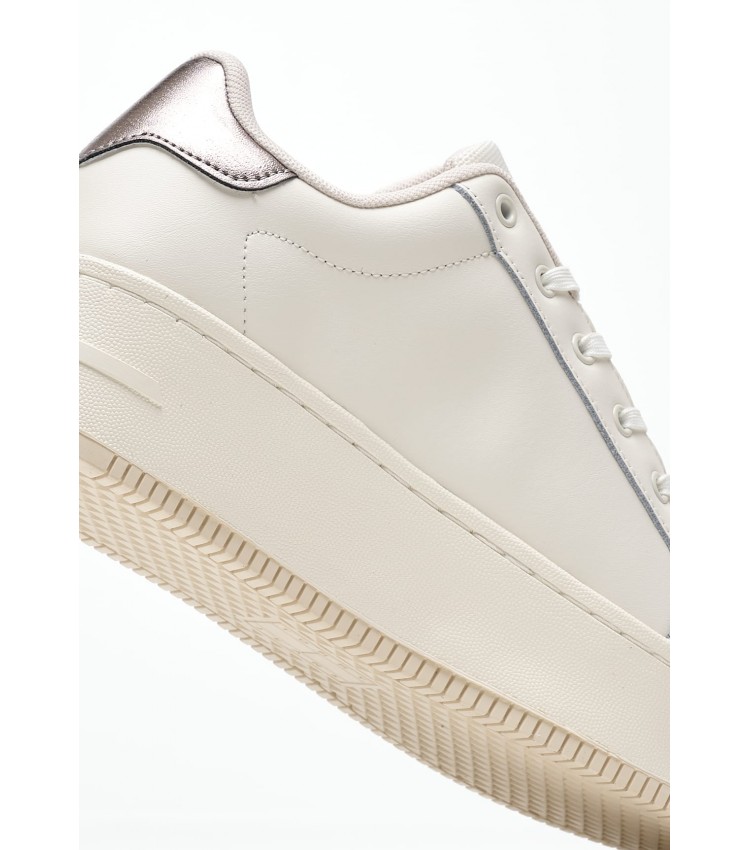 Γυναικεία Παπούτσια Casual Flatform.Metallic Μπεζ Δέρμα Tommy Hilfiger