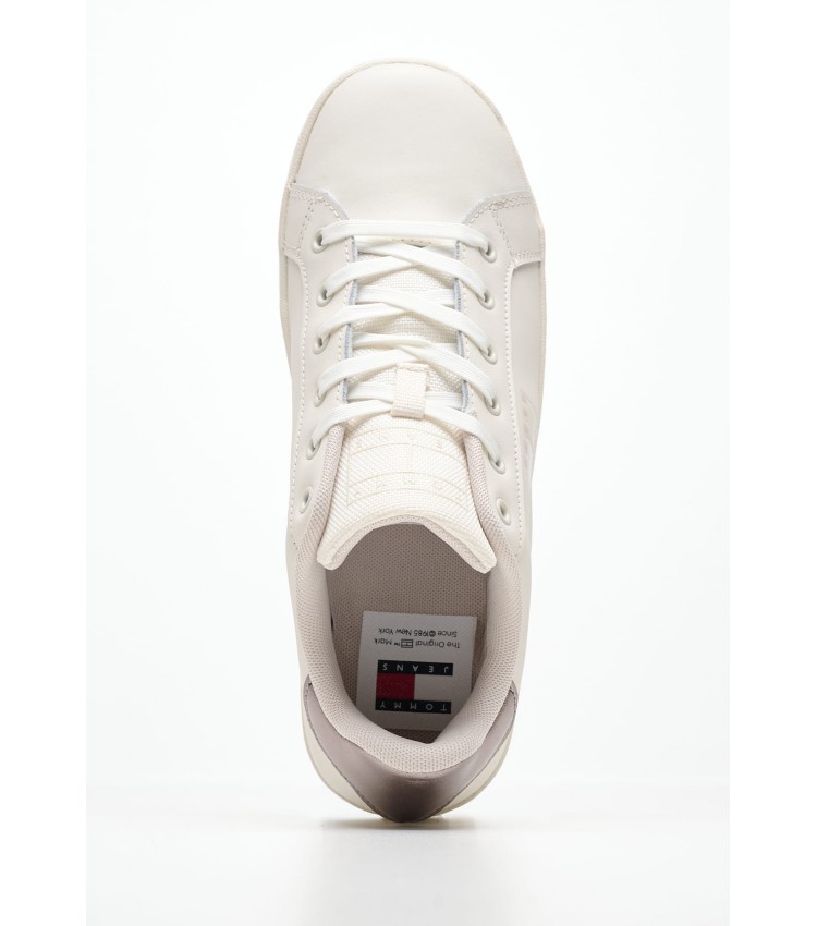 Γυναικεία Παπούτσια Casual Flatform.Metallic Μπεζ Δέρμα Tommy Hilfiger