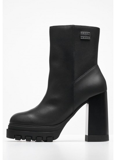 Women Boots Heel.Ankleboot Black Leather Tommy Hilfiger