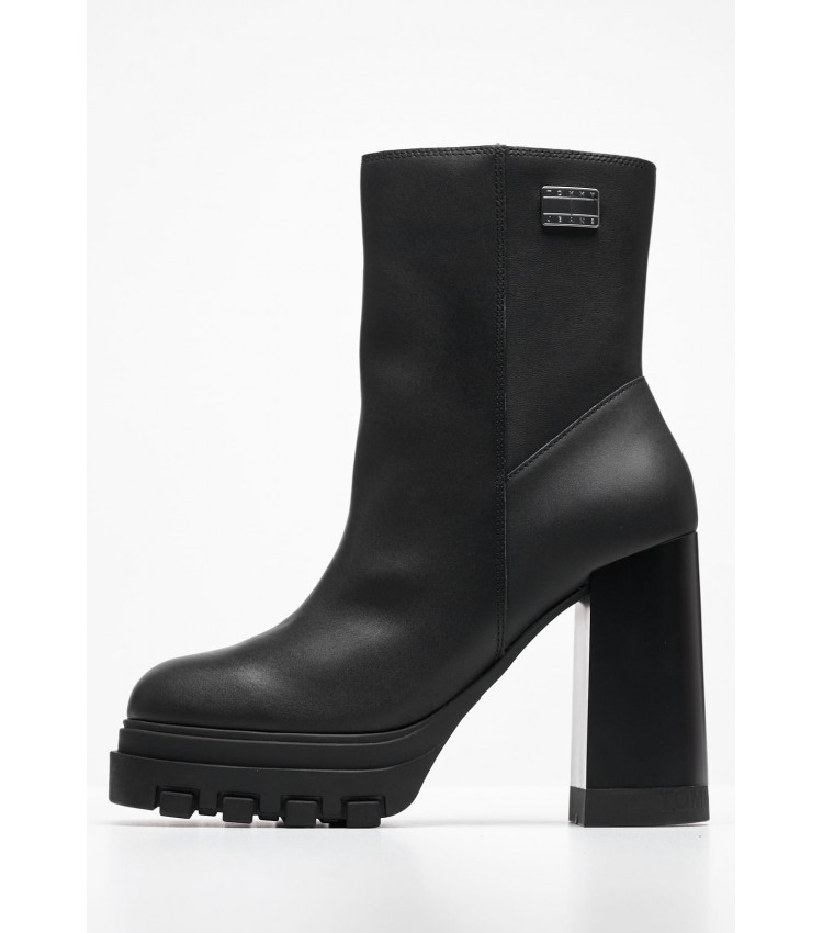 Women Boots Heel.Ankleboot Black Leather Tommy Hilfiger