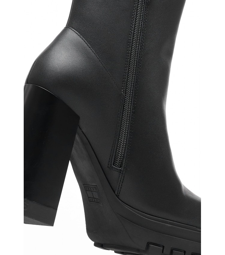 Women Boots Heel.Ankleboot Black Leather Tommy Hilfiger