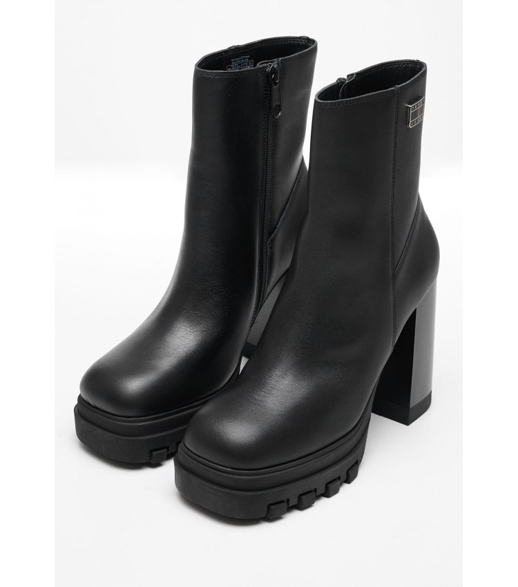 Women Boots Heel.Ankleboot Black Leather Tommy Hilfiger