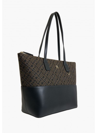 Γυναικείες Τσάντες Jacquard.Tote Μαύρο ECOleather-Ύφασμα Tommy Hilfiger