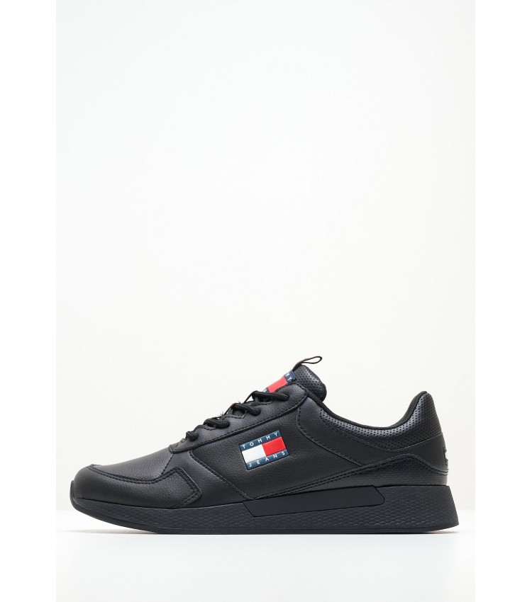 Men Casual Shoes Jeans.Flexi Black Leather Tommy Hilfiger