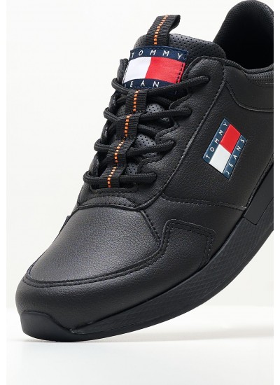 Men Casual Shoes Ess.Runner Blue Leather Tommy Hilfiger