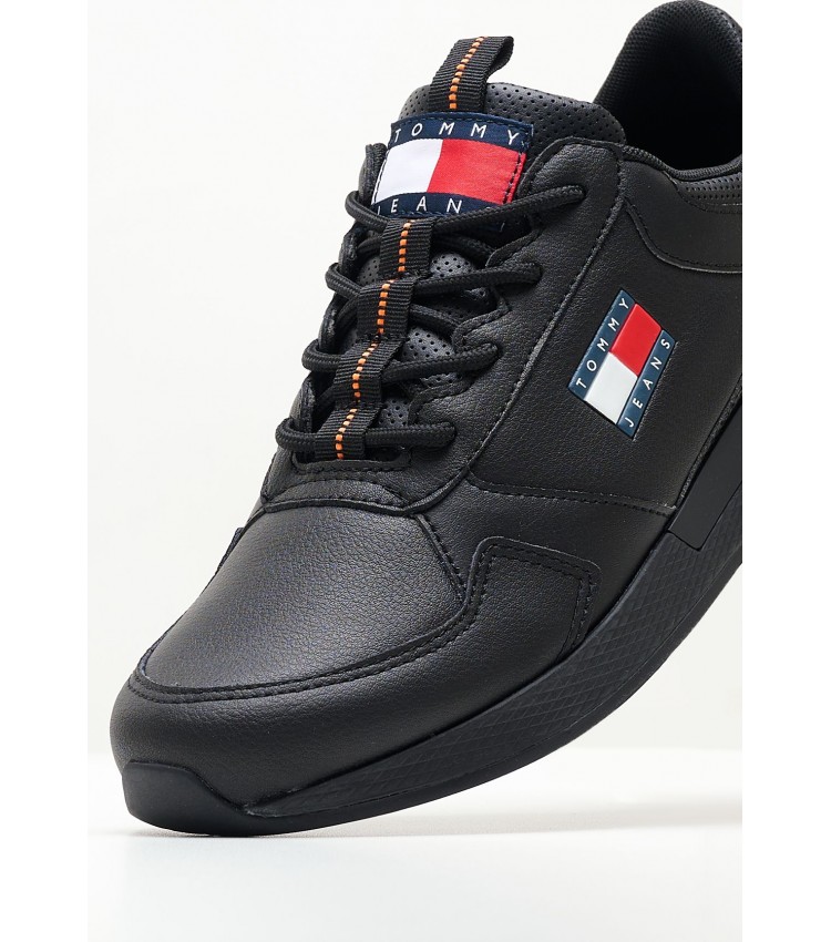 Men Casual Shoes Jeans.Flexi Black Leather Tommy Hilfiger