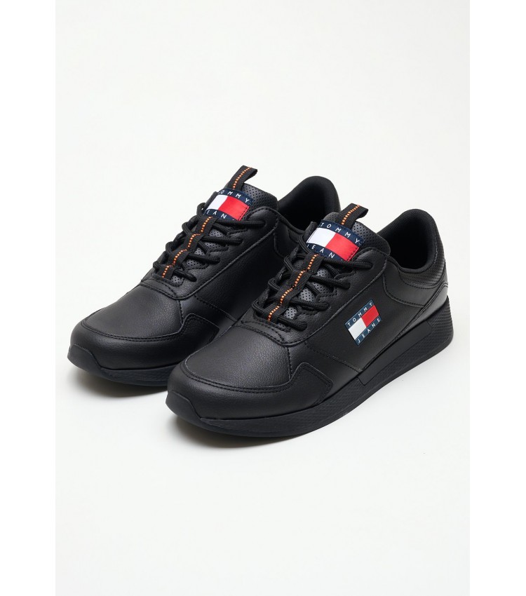 Men Casual Shoes Jeans.Flexi Black Leather Tommy Hilfiger