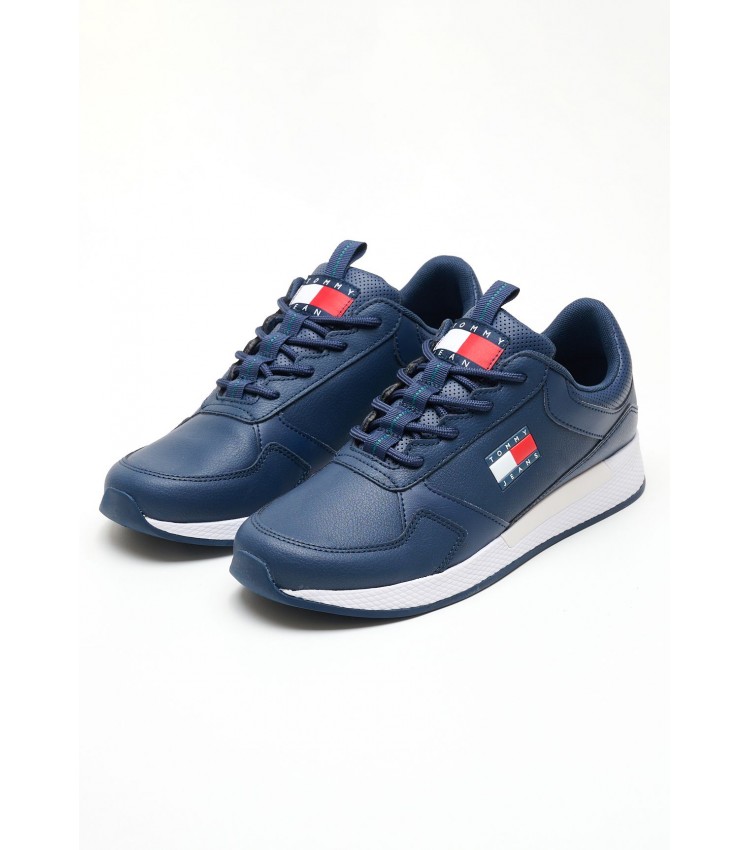 Men Casual Shoes Jeans.Flexi Blue Leather Tommy Hilfiger