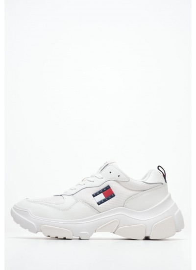 Women Casual Shoes Lightweight.Hybrid White Leather Tommy Hilfiger