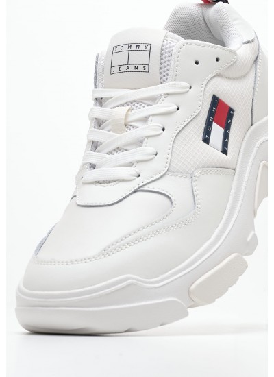 Women Casual Shoes Lightweight.Hybrid White Leather Tommy Hilfiger