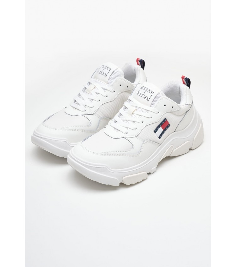 Women Casual Shoes Lightweight.Hybrid White Leather Tommy Hilfiger